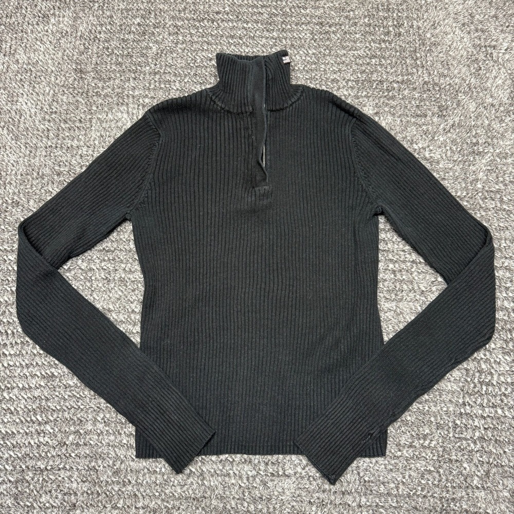 Polo Jeans Co Ralph Lauren Womens Quarter Zip Sweater M Black Ribbed Knit Cotton